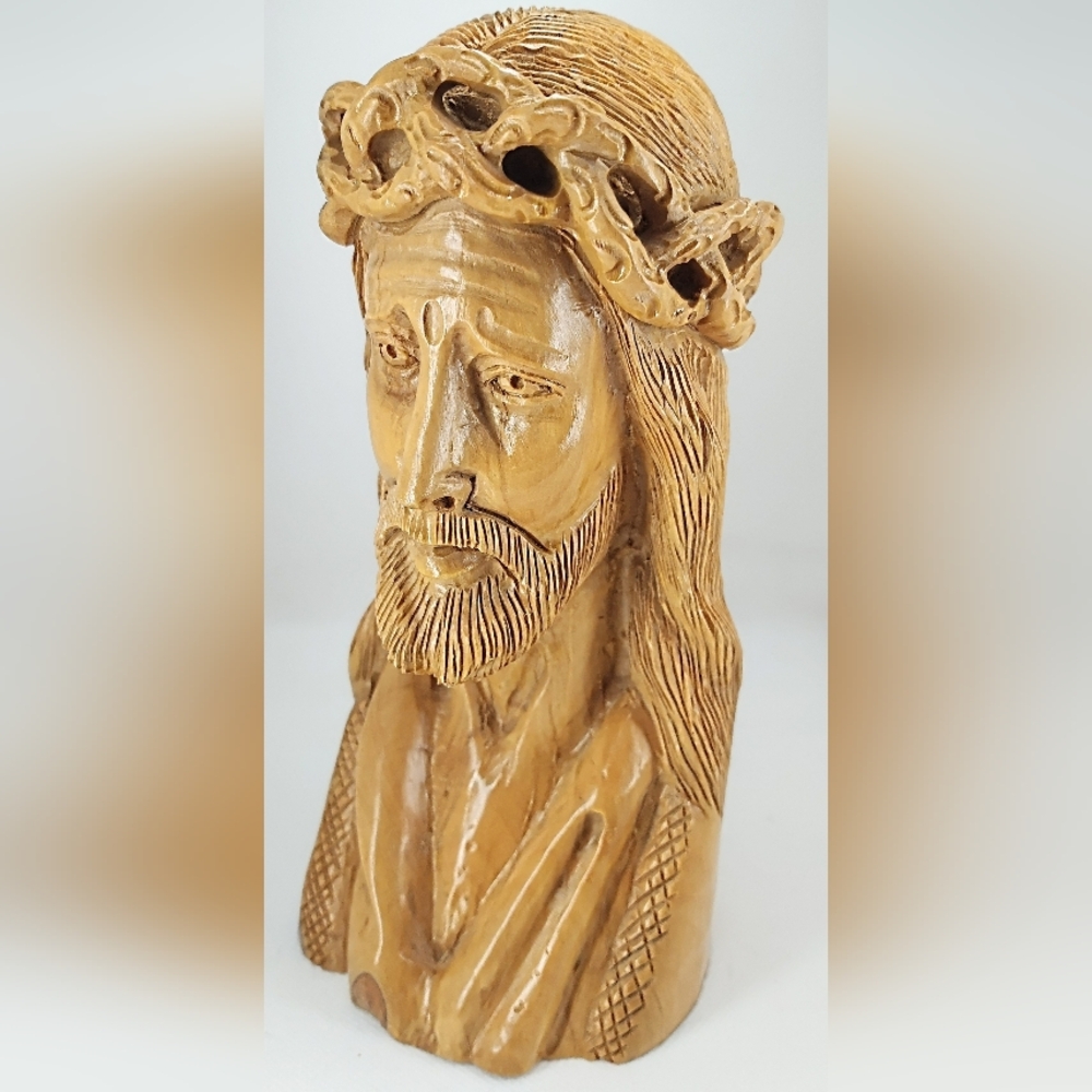 Hand carved bust of Jesus in wood